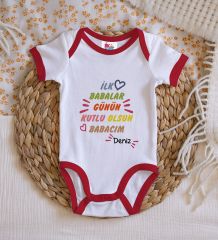 BK Kids Kişiye Özel Babalar Günü Tasarımlı Kırmızı Bebek Body Zıbın-1