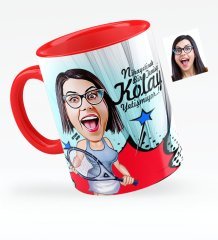 Kişiye Özel Bayan Tenis Oyuncusu Karikatürlü Kırmızı Kupa Bardak - 1
