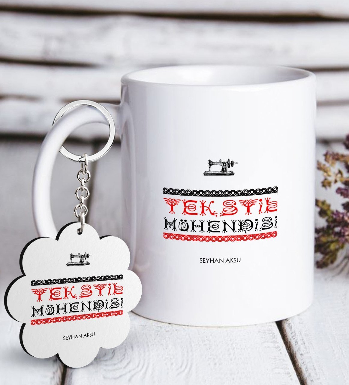 Kişiye Özel Mesleki Tekstil Mühendisi Beyaz Kupa ve Anahtarlık Hediye Seti-4