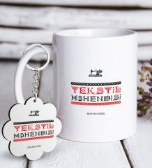 Kişiye Özel Mesleki Tekstil Mühendisi Beyaz Kupa ve Anahtarlık Hediye Seti-4