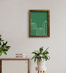BK Gift Kaktüs Tasarımlı Doğal Masif Ahşap Çerçeveli Tablo 45x65cm-24