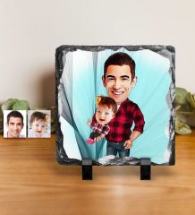 Kişiye Özel Baba Kız Karikatürlü Dekoratif Doğal Taş - 2