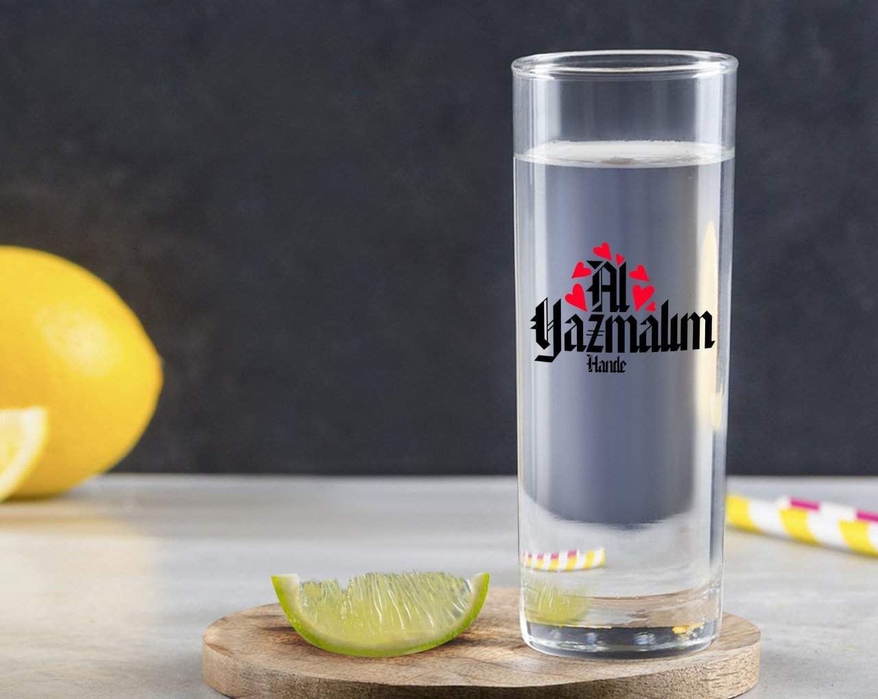 Kişiye Özel Renkli Baskılı Al Yazmalım Tasarımlı Vodka Bardağı-3