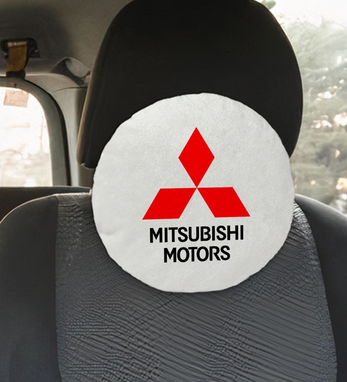 BK Gift Mitsubishi Tasarımlı Yuvarlak Araç Koltuk Yastığı-1
