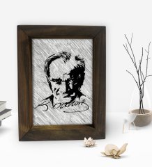 BK Gift Atatürk Tasarımlı Dekoratif Doğal Masif Ahşap Çerçeve 15x20cm-35
