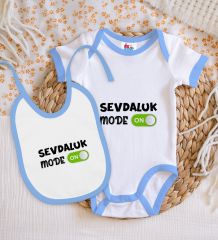 BK Kids Sevdaluk Mode Tasarımlı Mavi Bebek Body Zıbın ve Mama Önlüğü Hediye Seti-1