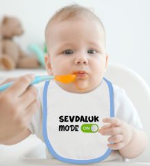 BK Kids Sevdaluk Mode Tasarımlı Mavi Bebek Body Zıbın ve Mama Önlüğü Hediye Seti-1