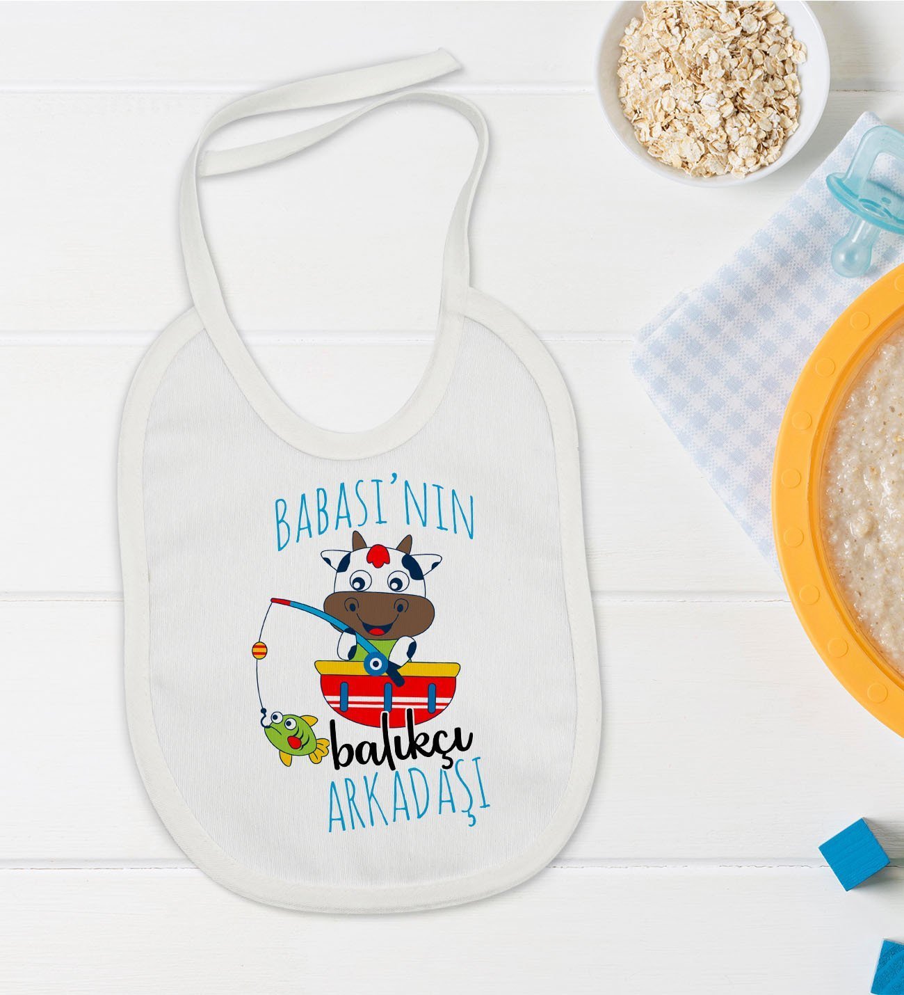 BK Kids Babasının Balıkçı Arkadaşı Tasarımlı Bebek Mama Önlüğü - Model 1
