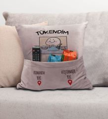 BK Gift Eğlenceli Tasarımlı Organizer Kumanda ve Atıştırmalık Cepli Pembe Kırlent Yastık- 3, Ev Dekoru, Ev Hediyesi