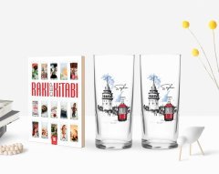 Kişiye Özel Renkli Baskılı İstanbul İkili Rakı Bardağı ve Rakı Cep Kitabı Hediye Seti-1
