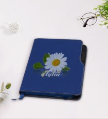 Kişiye Özel Papatya Temalı Lacivert Termo Deri Defter-4