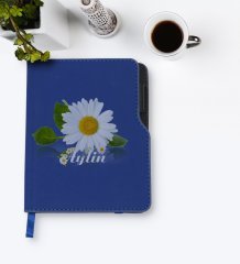 Kişiye Özel Papatya Temalı Lacivert Termo Deri Defter-4