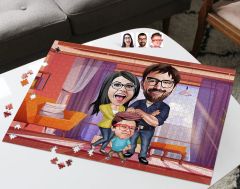 BK Gift Kişiye Özel Aile Tasarımlı 1000 Parça Profesyonel Puzzle, 3'lü  Portre, Aileye Hediye Puzzle-1