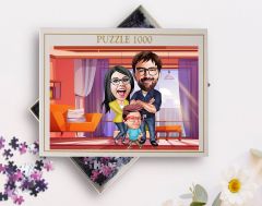BK Gift Kişiye Özel Aile Tasarımlı 1000 Parça Profesyonel Puzzle, 3'lü  Portre, Aileye Hediye Puzzle-1