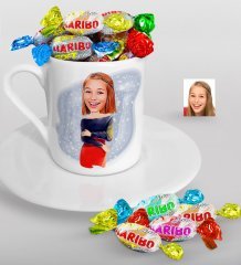Kişiye Özel Bayan Karikatürlü Türk Kahvesi Fincanı ve Haribo Şeker Hediye Seti-12