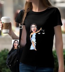 Kişiye Özel Bayan Avukat Karikatürlü Siyah T-Shirt-2