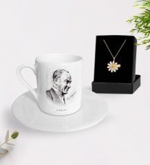 Kişiye Özel Atatürk Temalı Türk Kahvesi Fincanı ve İsimli Papatya Kolye Hediye Seti-10