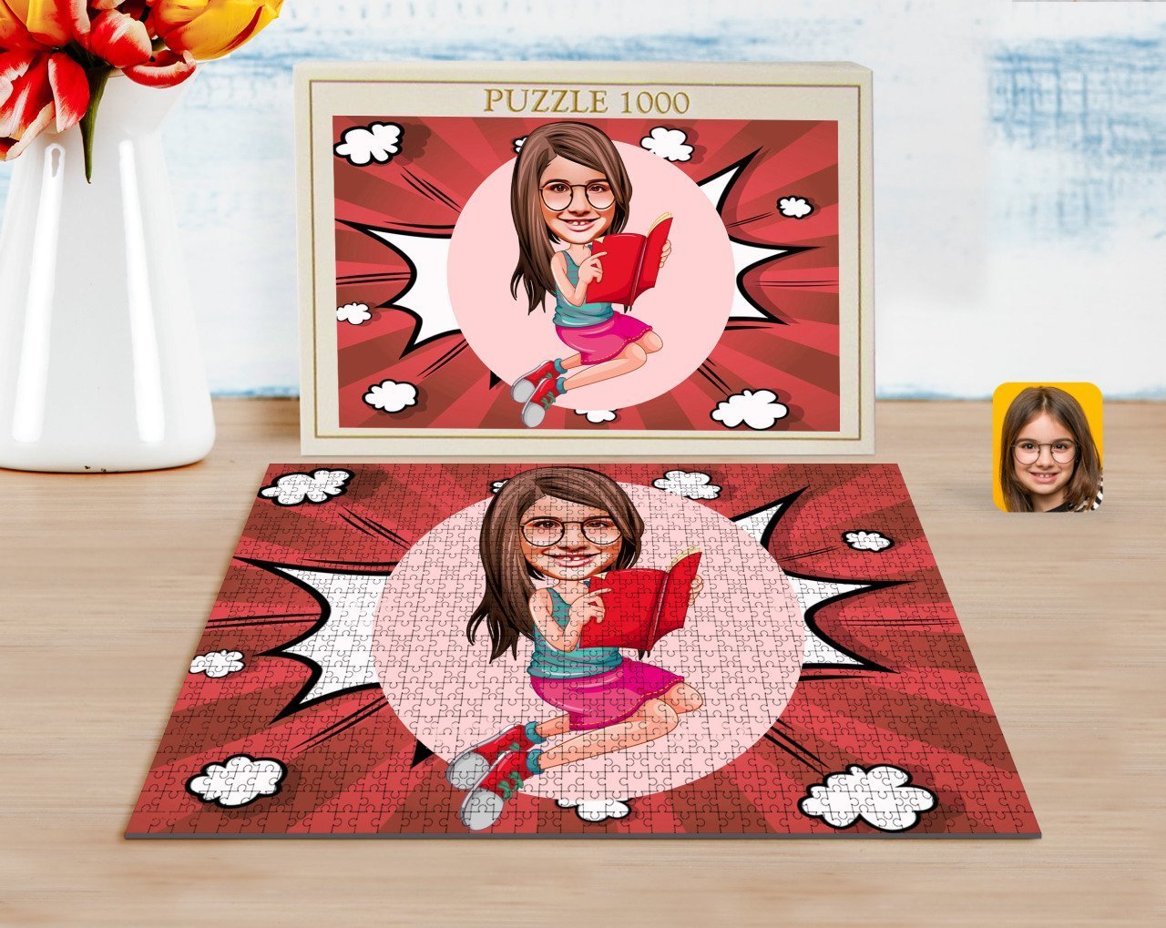 Kişiye Özel Kız Çocuk Karikatürlü 1000 Parça Profesyonel Puzzle-5