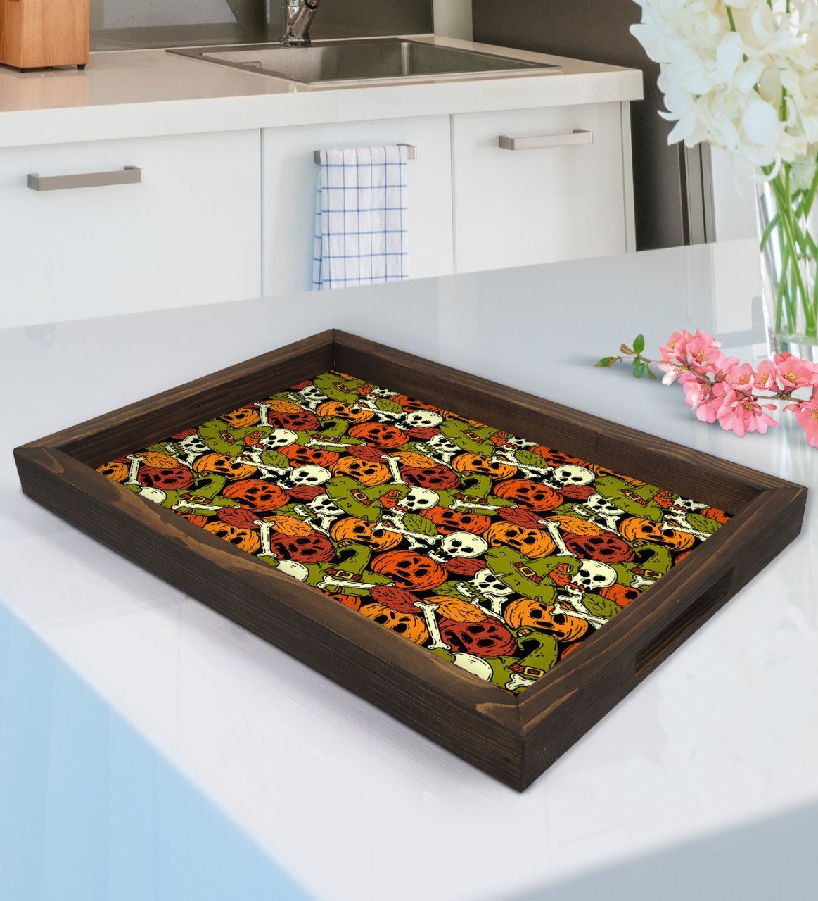BK Gift Halloween Tasarımlı Doğal Ahşap Tepsi-5