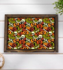 BK Gift Halloween Tasarımlı Doğal Ahşap Tepsi-5