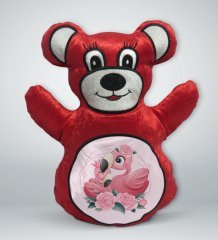 BK Gift Sevimli Flamingolar Tasarımlı Kırmızı Ayıcık Yastık-1
