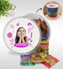 Kişiye Özel İsimli Fotoğraflı Doğum Günü Tasarımlı Dev Boy Haribo Minis Kovası (10gx100adet) Model 21