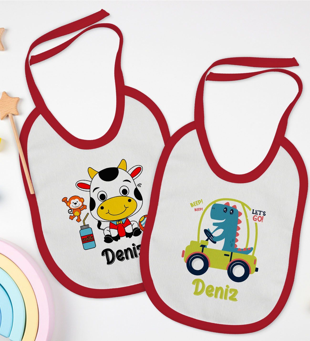 BK Kids Kişiye Özel İsimli 2’li Kırmızı Mama Önlüğü-14