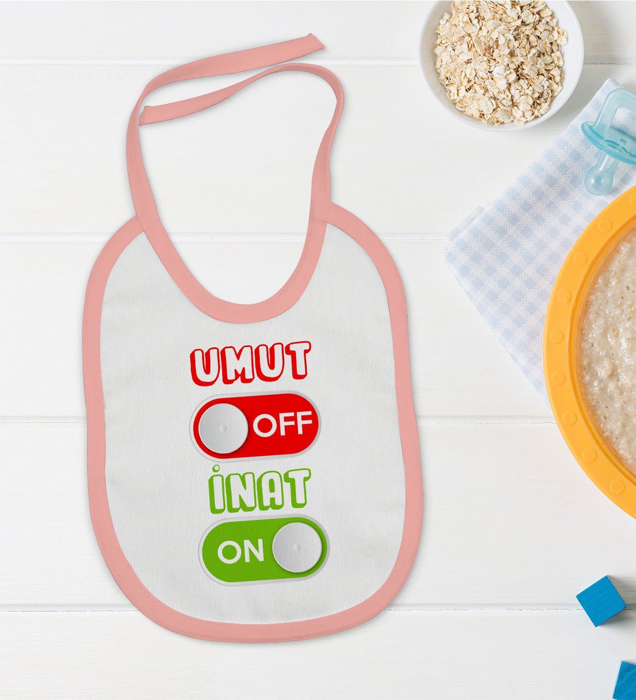 BK Kids Umut Off Tasarımlı Pembe Bebek Mama Önlüğü-1