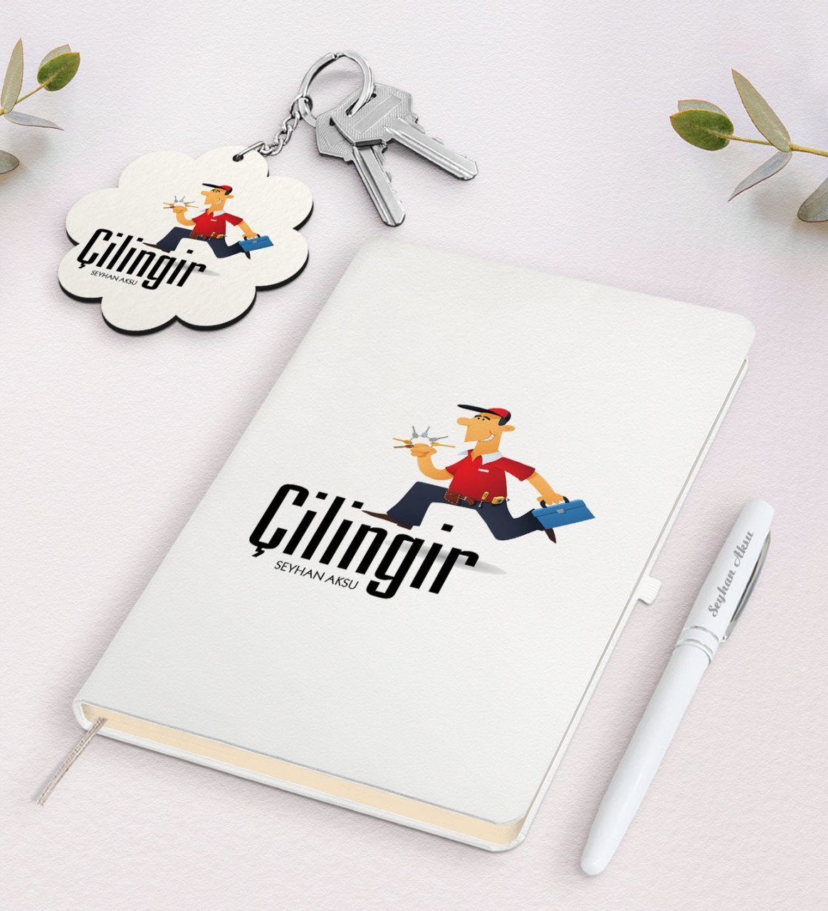 Kişiye Özel Çilingir Beyaz Defter Kalem Ve Anahtarlık Hediye Seti