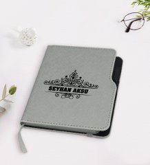 Kişiye Özel İsimli Gri Termo Deri Defter-32