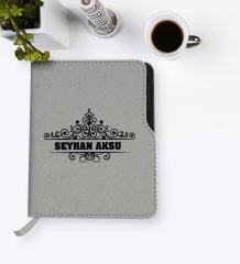 Kişiye Özel İsimli Gri Termo Deri Defter-32