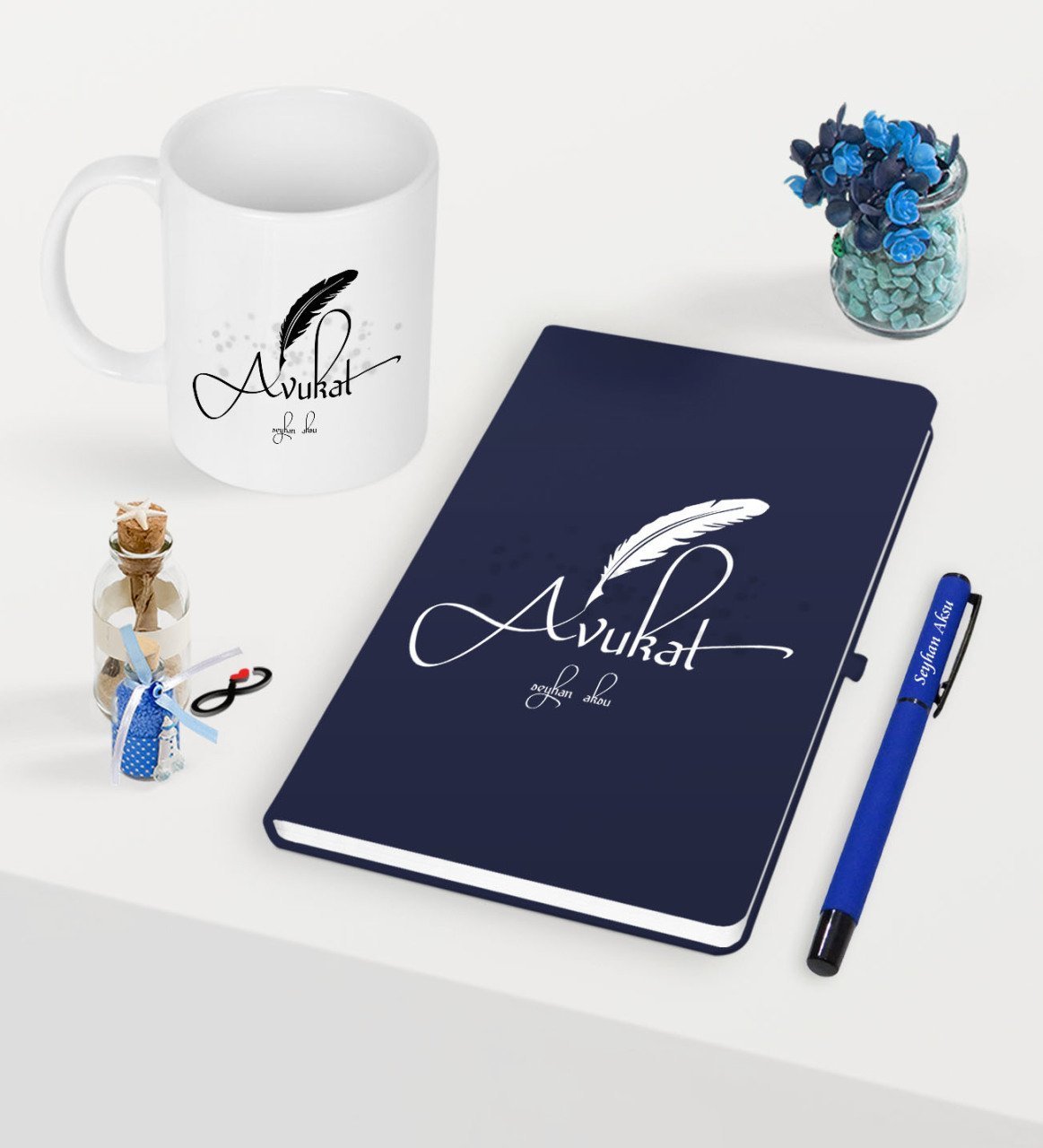 Kişiye Özel Avukat Temalı Lacivert Defter Kalem Kupa Seti - 6