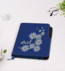 Kişiye Özel Papatya Temalı Lacivert Termo Deri Defter-1