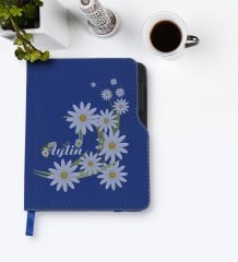 Kişiye Özel Papatya Temalı Lacivert Termo Deri Defter-1