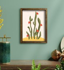 BK Gift Kaktüs Tasarımlı Doğal Masif Ahşap Çerçeveli Tablo 45x65cm-22