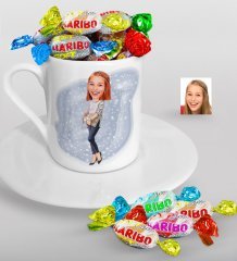 Kişiye Özel Bayan Karikatürlü Türk Kahvesi Fincanı ve Haribo Şeker Hediye Seti-11