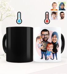 Kişiye Özel Aile Karikatürlü Sihirli Kupa Bardak - 3