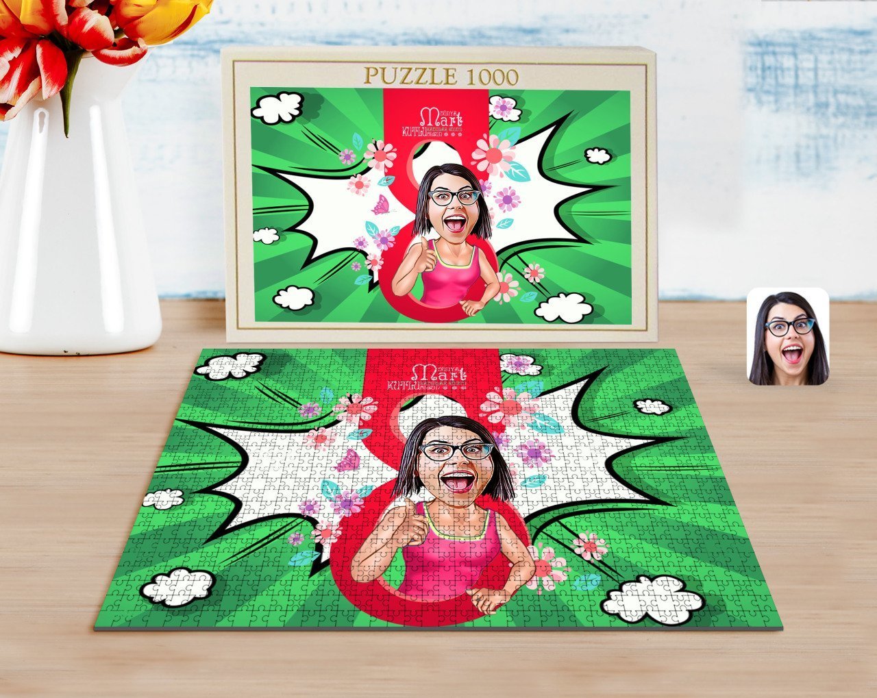 Kişiye Özel Kadınlar Günü Karikatürlü 1000 Parça Profesyonel Puzzle-3
