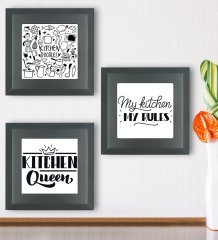 BK Gift Mutfak Temalı 3’lü Ahşap Çerçeveli Taş Duvar Dekoru-2