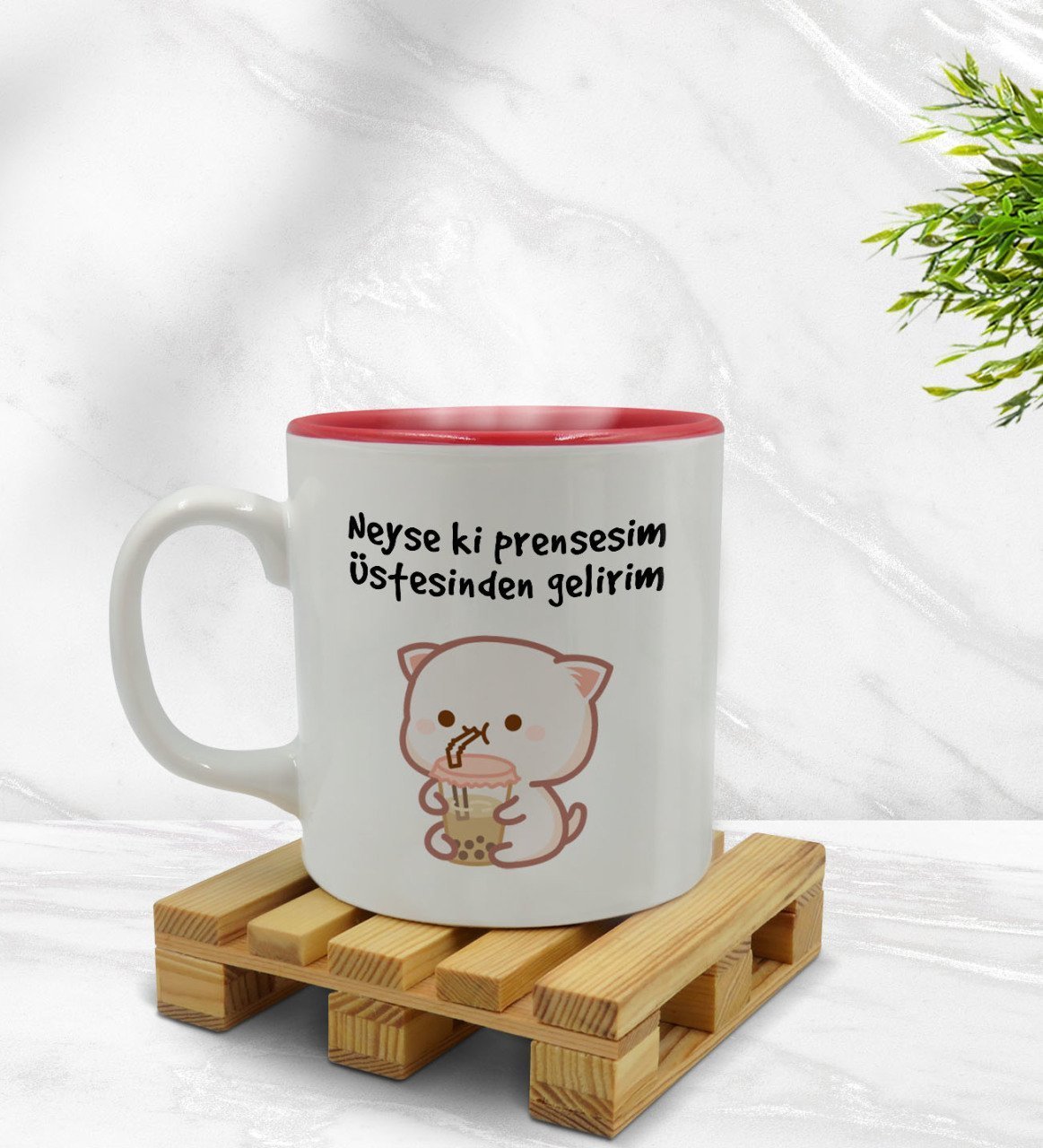 Bk Gift Neyse Ki Prensesim Tasarımlı İçi Kırmızı Renkli Kupa Bardak Model 1