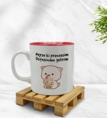 Bk Gift Neyse Ki Prensesim Tasarımlı İçi Kırmızı Renkli Kupa Bardak Model 1