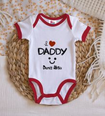 BK Kids Kişiye Özel I Love Daddy Tasarımlı Kırmızı Bebek Body Zıbın-1