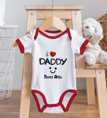 BK Kids Kişiye Özel I Love Daddy Tasarımlı Kırmızı Bebek Body Zıbın-1
