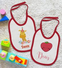 BK Kids Kişiye Özel İsimli 2’li Kırmızı Mama Önlüğü-13