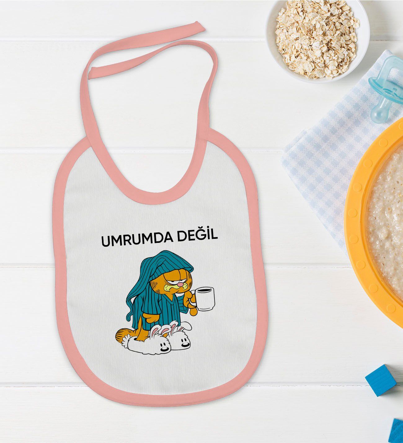 BK Kids Umrumda Değil Tasarımlı Pembe Bebek Mama Önlüğü-1