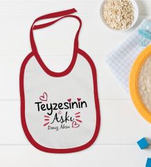 BK Kids Kişiye Özel Teyzesinin Aşkı Tasarımlı Kırmızı Bebek Mama Önlüğü-1