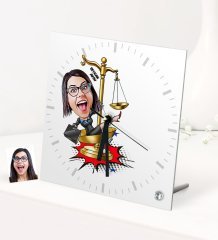 Kişiye Özel Bayan Avukat Karikatürlü Masaüstü Kare Cam Saat - 4