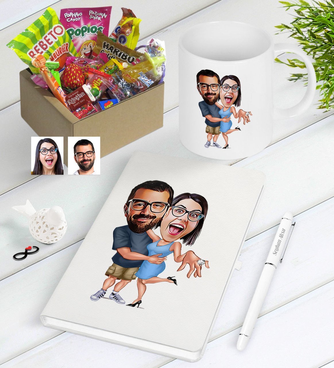 Kişiye Özel Evlilik Teklifi Karikatürlü Nostaljik Lezzetler Defter Kalem Kupa Hediye Seti-3
