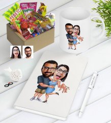 Kişiye Özel Evlilik Teklifi Karikatürlü Nostaljik Lezzetler Defter Kalem Kupa Hediye Seti-3