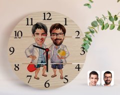 Kişiye Özel Kankalar Karikatürlü Otantik Ahşap Palet Saat-2